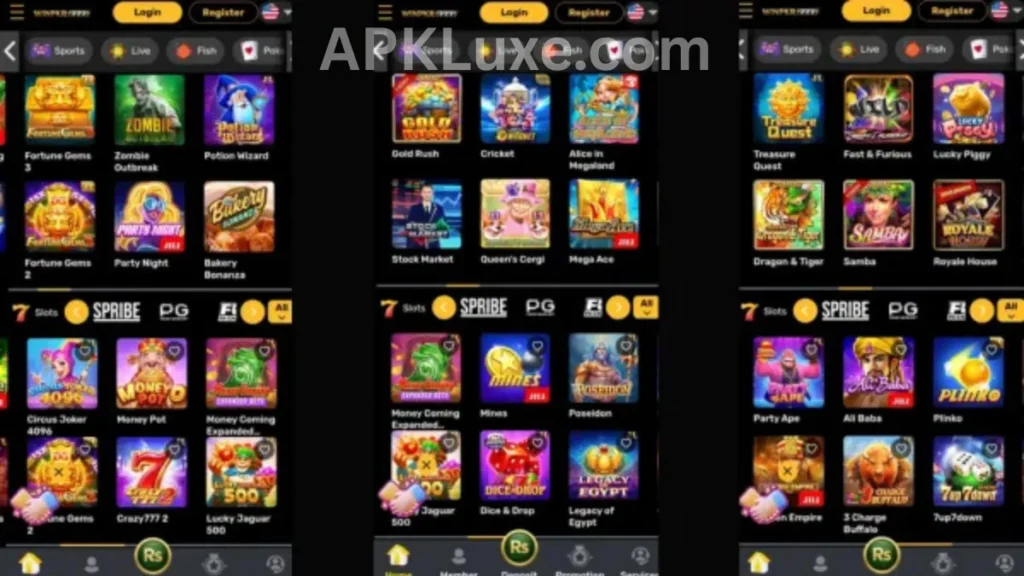 WinPKR777 Game App internal interface of game